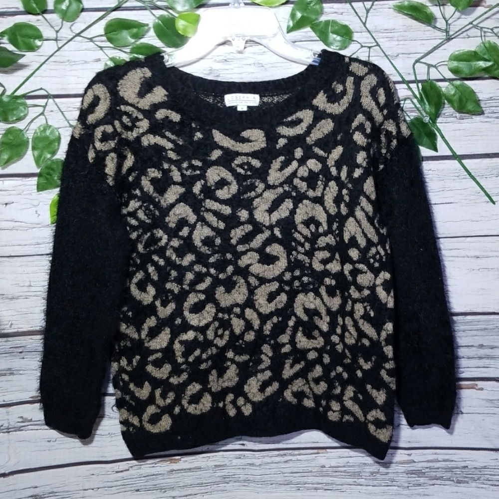 Joseph A. fur scoop neck patterned sweater sz M